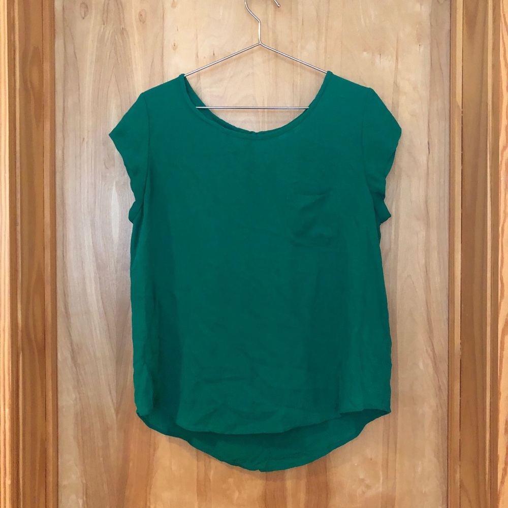 Joie Short Sleeve Green Silk Top Size L